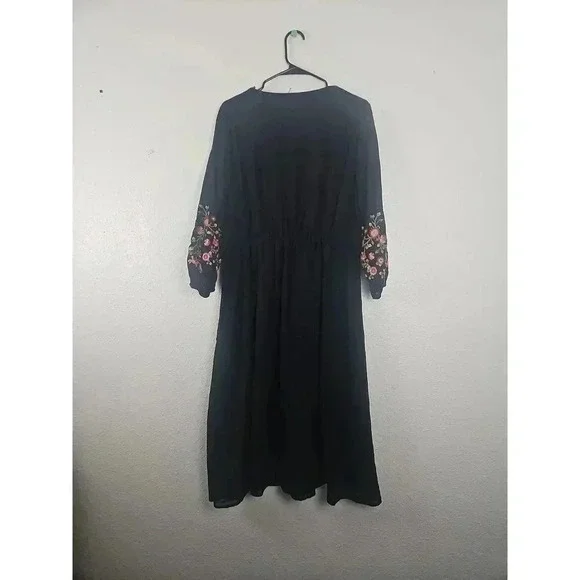 fitted lace wedding dress Black Embroidered Maxi Dress Final Sale